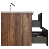 Gloria 24" Wall Mounted Soft Black & Walnut Bathroom Vanity with Integrated Ceramic Sink with W1865P252910