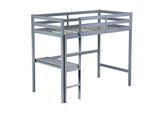Twin High Loft Bed, Rubber Wood Loft Bed with Safety Guardrail, built-in desk, ladder,Grey W504P206978