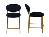 2-Pack Modern Velvet Bar Stools with Gold Metal Legs Accent Round Counter Stools for Kitchen Island, W1757P387424