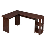 ZUN L-Shaped Wood Right-angle Computer Desk with Two-layer Shelves Dark Brown 28352039