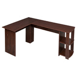 ZUN L-Shaped Wood Right-angle Computer Desk with Two-layer Bookshelves Dark Brown 28876635