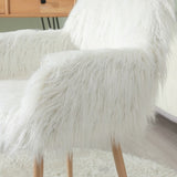 ZUN WHITE Faux Fur Upholstered Make up chair Side Dining Chair with Metal Leg W2069P174778