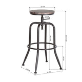 ZUN Walker Industrial Counter Bar Stools, Oak & Black , Height adjustable - Walnut W1314P168168
