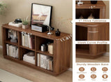 6 Cube Storage Bookcase, 40" Wide Low Horizontal Book Shelf with Curved Edge, Wood Floor Standing W2641P460042