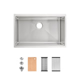 Stainless Steel Kitchen Sink, 30x19 Single Bowl, Undermount Handmade Sink in Brushed, with Cutting T3177P296194