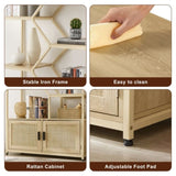 Rattan bookshelf 7 tiers Bookcases Storage Rack with cabinet for Living Room Home Office, Natural, W116283371