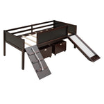 ZUN Twin size Loft Bed Wood Bed with Two Storage Boxes - Espresso 18754103