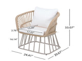 Outdoor Dining Chair MP1 - Teak Finish Wicker & Beige Steel Frame, 300LBS Weight Capacity, Includes N770P385227B