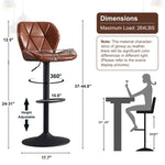 ZUN Faux Leather Swivel Bar Stools set of 2, Adjutable Height Metal Frame, Brown 10321364