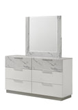 Mist Dresser Two-Tone High-Gloss Marble & Lacquer Finish with Six Spacious Drawers, Velvet-Lined G150108674