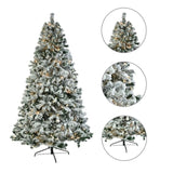 ZUN 6 FT Pre-lit Snow Flocked Christmas Tree, Artificial Hinged Xmas Pine Tree with 800 Branch Tips, 300 90390570