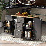 K&K Rolling Kitchen Island with Storage, Kitchen Cart with Rubber Wood Top, 3 Drawer, 2 Slide-Out WF316599AAB