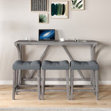 Bar Table Set with Power Outlet, Bar Table and Chairs Set, 4 Piece Dining Table Set, Industrial W1781P145876