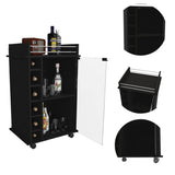 Vegas Bar Cart, Two Tier Cabinet With Glass Door, Six Cubbies For Liquor B128P176148