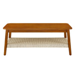 ZUN 47.25" Mid-Century Coffee Table with Woven Shelf, Boho Rattan Coffee Table with Storage, Farmhouse W1801P195652