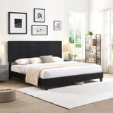 King Size Upholstered Platform Bed Frame with Linen Fabric Headboard, No Box Spring Needed, Wood W2297P284489