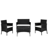 2pcs Arm Chairs 1pc Love Seat & Tempered Glass Coffee Table Rattan Sofa Set Black 38458938