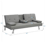 ZUN Sofa Bed with Armrest two holders WOOD FRAME, STAINLESS LEG, FUTON GREY PVC W2297P247516