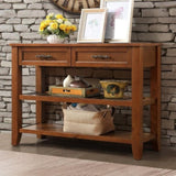Console Sofa Table with 2 Storage Drawers and 2 Tiers Shelves, Mid-Century Style 42'' Solid Wood W120284579