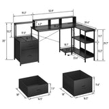 L Shaped Gaming Desk with File Drawer, 73" Reversible L Shaped Computer Desk with Power Outlet & LED 49101897