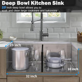 ZUN 32" L X 19" W Undermount Double Bowl 16 Gauge 304 Stainless Steel Kitchen Sink W1225P266037