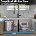 ZUN 32" L X 19" W Undermount 50/50 Double Bowl 16 Gauge 304 Stainless Steel Kitchen Sink With Sink Grid W1225P250675