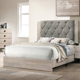 Contemporary 1pc Cream Finish Eastern King Size Bed Bedroom Furniture Gray Tufted Design Headboard B011P236792