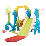 ZUN 5 in 1 Slide and Swing Playing Set, Toddler Extra-Long Slide with 2 Basketball Hoops, Football, W2181139398