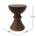 ZUN 16" Ribbed Brown Concrete Outdoor Side Table with Hourglass Design – Weather-Resistant Accent for N767P192100W