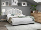 White 1pc Queen Size Bed Wool Fabric Floral Design Headboard w LED Fully Upholstered Platform B011P238976