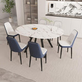 47-63" expandable circular dining tables , equipped with 6 PU fabric thick cushioned dining chairs 28870621