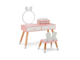 2-in-1 Kids Vanity Table Set with Detachable Mirror, White Dressing Table with Storage Shelf & 09880666