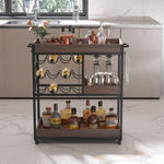 ZUN 3 Tier Industrial Rolling Serving Cart with Lockable Wheels, Wine Rack Cart with Glass Holder for W2557P195401