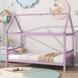 Twin House Bed with Headboard and Footboard, Twin Rubber Wood Bed with House Frame,Pink W504P225964