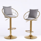 Grey velvet bar chair, pure gold plated, unique design,360 degree rotation, adjustable W117065088