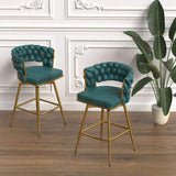 26" Bar Chair Suede Woven Bar Stool Set of 2,Golden legs Barstools No Adjustable Kitchen Island W2189132047