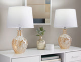 Gloria Round 20" Contemporary Glass Accent Lamp in Clear Champagne Lustre Glass, Chrome Metal and B202P224028
