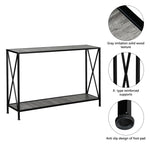 ZUN Grey MDF Countertop Black Wrought Iron Base 2 Layers Forked Console Table 04240871