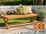 Solid Wood Backless Patio Bench, 2Person Rustic Slatted Seat Bench with XFrame Legs, Breathable 68769856