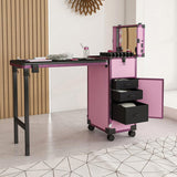 Portable Nail Art Table w/ LED Mirror, Bluetooth, Lockable Drawers, Telescopic Pole - Folding 17460864