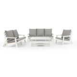 ZUN HIPS 3 Seater Sofa with Cushion, Wood Grain Outdoor Garden Sofa,White/Grey W1209114907