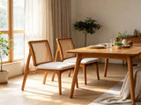 Set of 2 Mid Century Modern Rattan Dining Chairs, Solid Rubber Wood Frame Dining Side Chairs with 72703501