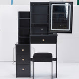 Small Size Left Bedside Cabinet Vanity Table Cushioned Stool, Touch Control Sliding LED Mirror, W936P226032