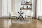 ZUN 040-Set of 2 Boucle Fabric Dining Chairs With Black Metal Legs,Ivory 69200787