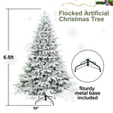 Artificial 6.5ft Flocked Christmas Tree with 2225 PE/PVC mixed Branch Tips, 450L warm white led, 19395814