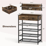 Multifunctional Entryway Storage - 5-Hook Coat Rack 2-Drawer Shoe Stand with 4 Mesh Shelves 31871415