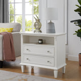 Open Space and 2 Drawers Dresser Nightstand with Charging Station, Farmhouse End Table with USB W1693P216932