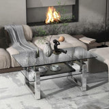 ZUN W 39.4" X D 19.7 " X H 17.7" Transparent tempered glass coffee table, coffee table 05193550