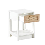 15.75" Rattan End table with drawer, Modern nightstand, side table for living room, bedroom,white W126573112