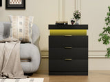 Nightstand with Charging Station and LED Lights,Night Stand with Sliding Top for Bedroom,Bedside W1162P320229